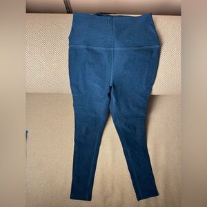 Beyond Yoga Blue High-Waisted Leggings with green ribbon detail